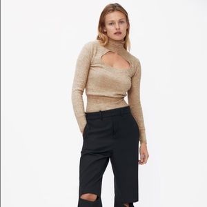Zara Beige Brown Tan Wool Blend CutOut Sweater Top